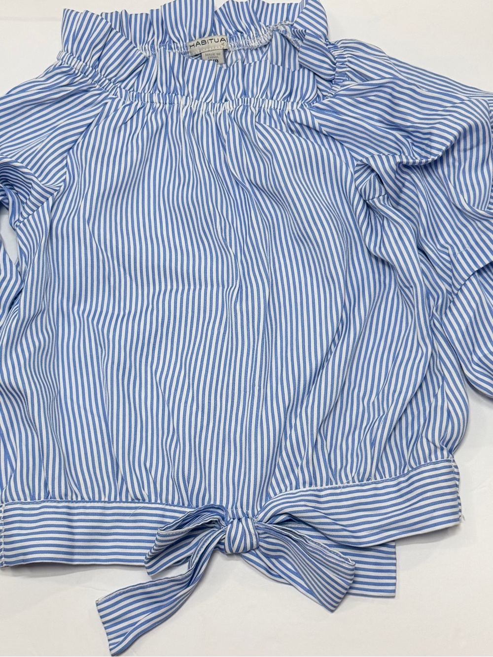 Habitual Blue and White Striped Off-Shoulder Tie-Hem Blouse